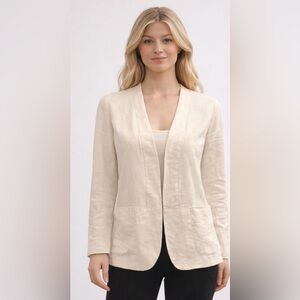 Women's Cream Open-Front Linen Blazer - Soft Tailored Layer